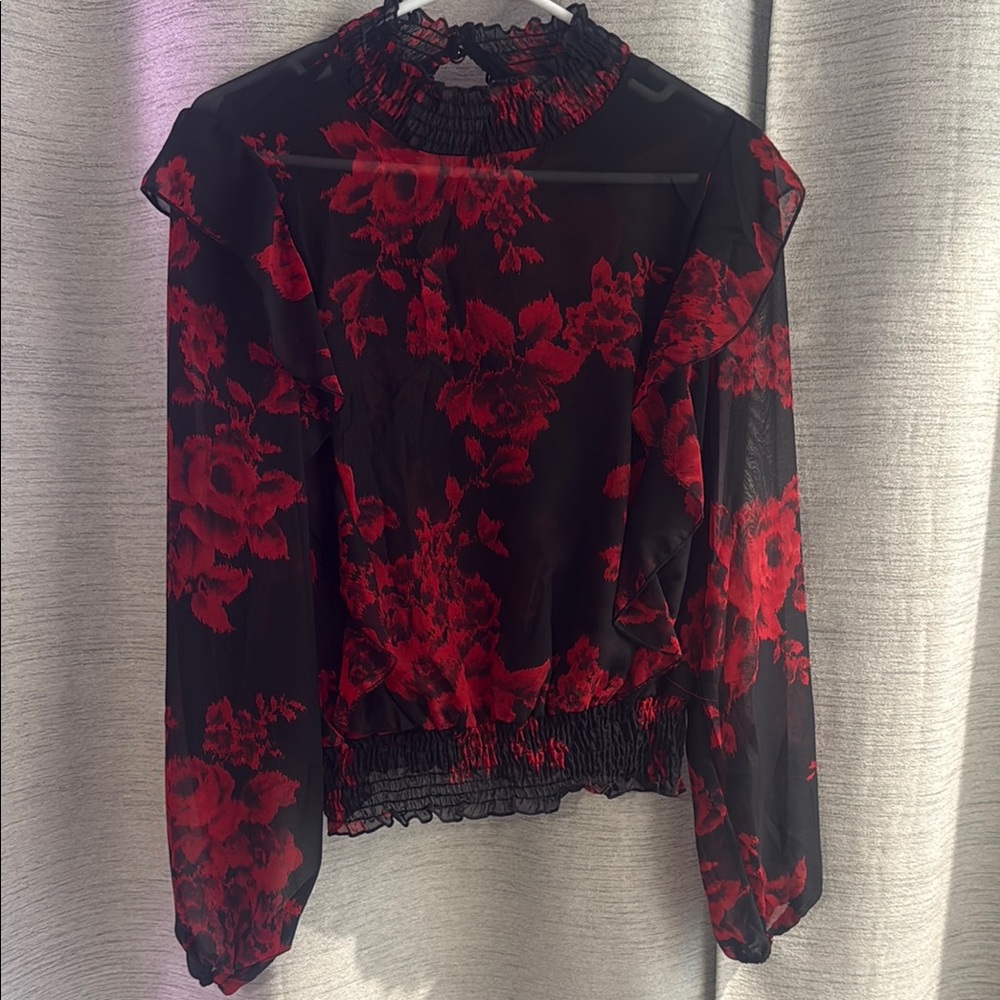 Floral Black and Red Women's Top